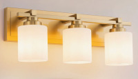 Ebern Designs 3 Light Modern Bathroom Light Fixtures Over Mirror, Brass Vanity Lights Milky White Glass Shades, E26 Socket (Bulbs Not Included) New In Box $299