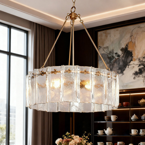 Mercer41 6 - Light Modern Shaded Drum Chandelier With Texture Glass New In Box $399