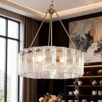 Mercer41 6 - Light Modern Shaded Drum Chandelier With Texture Glass New In Box $399