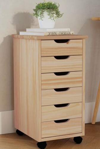 Wade Logan&reg; Carrena Solid Wood 6 Drawer Rolling Storage Cart New In Box $299