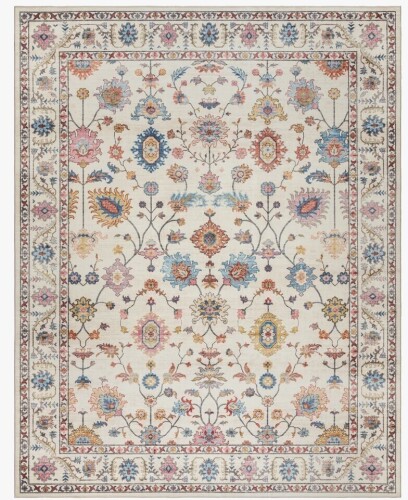 Bungalow Rose Samira Cream Pink Multi Indoor Area Rug, Transitional Flat Pile for Living Room & Bedroom- Cream, 5x7 ft. $299