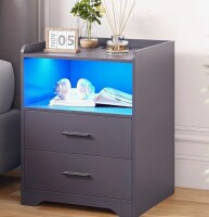 Orren Ellis 17.7" W 2-Drawers Modern Nightstand With 20-Color RGB Lighting and Motion Sensor New In Box $299