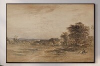 SIGNLEADER Extra Large Wall Art Fabric Print - Vintage Countryside Landscape with Distant Trees and Quiet Fields Artwork Decor for Living Room or Bedroom - "Frame Assembly Required (Unfinished Frame)", 72" H x 72" W New Open Box $299