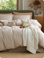 Bedsure PureWoven Washed Cotton Duvet Cover Oversized Queen, Linen Color Linen Like Texture, Percale Breathable Bedding Set for All Seasons, Zipper Closure, 8 Corner Ties, 3 Pieces, 98" X 98" $199