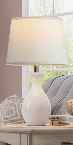 Winston Porter 19&rdquo; Ceramic Table Lamp, Modern Bedside Lamp for Nightstand, Bedroom, Living Room with Rocker Switch, White New In Box $199