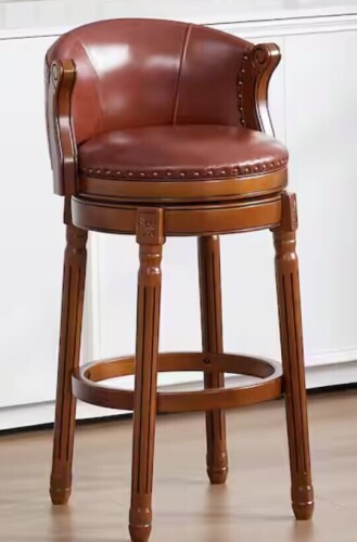 Noble House 38.5 in. H Brown Low Back Wood Bar Stool with Cow top Leather, 360&deg; Swivel Bar Chair for Dining Room and Bar New In Box $499