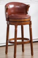 Noble House 38.5 in. H Brown Low Back Wood Bar Stool with Cow top Leather, 360&deg; Swivel Bar Chair for Dining Room and Bar New In Box $499