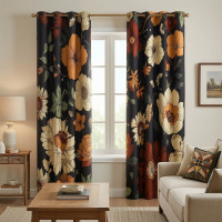 Red Barrel Studio&reg; Lora Floral Blackout Curtains, Set of 2 Vintage Boho Window Panels with Grommets, 52" x 96" New In Box $199