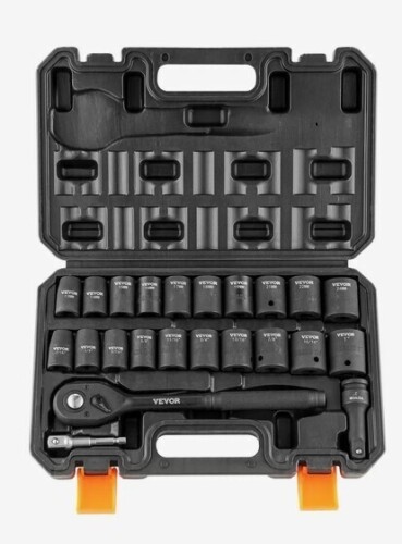 VEVOR Impact Socket Set with 1/2" Drive, Comprising 23 Pieces in SAE (7/16" -1") & Metric Measurements, 6 Point Cr-V Alloy Steel, Ideal for Car Maintenance, Includes Ratchet Handle and Durable Storage Case New In Box $89