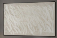 SIGNLEADER Extra Large Wall Art Fabric Print - White Brush Strokes on Beige Artwork Decor for Living Room or Bedroom - "Frame Assembly Required (Unfinished Frame)", 46" H x 72" W Similar to Picture New In Box $299