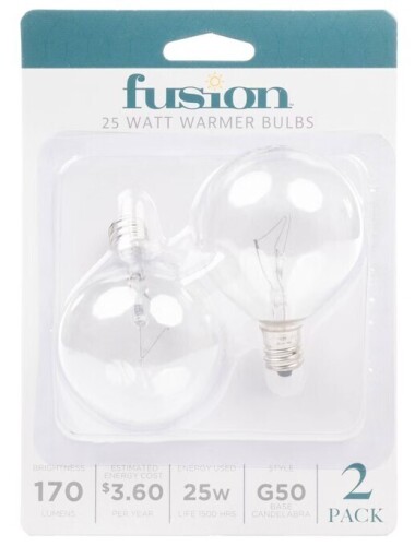 Fusion 2pk 25W Light Bulbs for Wax Warmers New in Box