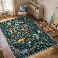 Charlton Home&reg; 6' x 9' Goldene Whimsical Jungle Animal Washable Area Rug for Kids Room & Nursery, Soft Non-Slip Botanical Playroom Carpet $299