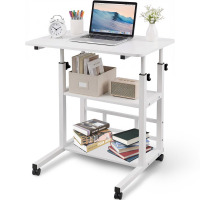 17 Stories Height Adjustable C Shape Laptop Table with 2 Shelves $199