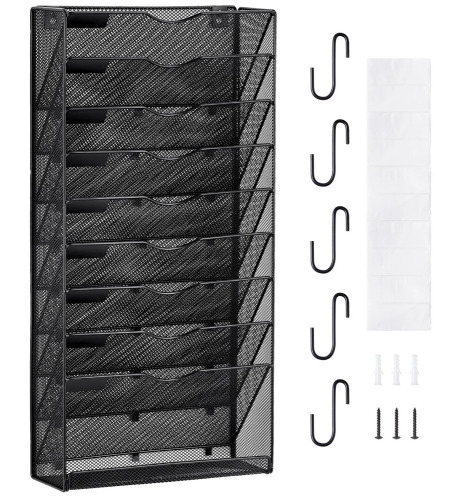 VEVOR File Wall Rack, One-Piece 10 Pockets Mesh Wall File Holder, Wall Mounted Magazine Mail Paper & Document Storage Folder, Metal Wall File Organizer with Nametag Label, for Office Home & School New In Box $79