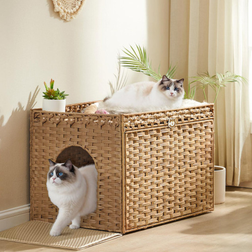 Tucker Murphy Pet&trade; Boho Handwoven Rattan Hidden Litter Box Furniture, with Extra Litter Mat and Removable Washable Tray New In Box $199