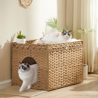 Tucker Murphy Pet&trade; Boho Handwoven Rattan Hidden Litter Box Furniture, with Extra Litter Mat and Removable Washable Tray New In Box $199