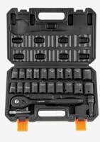 VEVOR Impact Socket Set with 1/2" Drive, Comprising 23 Pieces in SAE (7/16" -1") & Metric Measurements, 6 Point Cr-V Alloy Steel, Ideal for Car Maintenance, Includes Ratchet Handle and Durable Storage Case New In Box $89