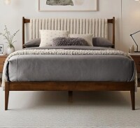 George Oliver Ava Solid Wood Platform Bed with Upholstered Headboard New in Box $899