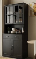 Winston Porter 71" H X 31.5"W Kitchen Pantry With Bookcases, Glass Door Kitchen Hutch in Black New in Box $499