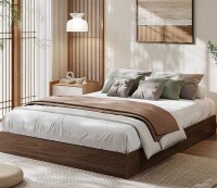 Garvee Queen Size Wood Platform Bed Frame Solid Wood No Headboard Floor Standing Sturdy Slat Support No Box Spring Needed Walnut Wood New in Box $599