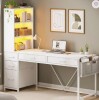 17 Stories Barbarino Computer Desk With 5 Drawers And Bookshelf Led Lights For Small Spaces in White $399