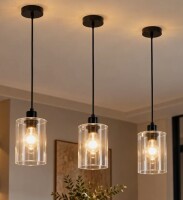 EFPerfect Black Modern 3 Light Clear Glass Cylinder Pendant Light for Kitchen Island Dining Room and Cozy Ambient Lighting New In Box $299