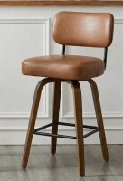 Ebern Designs 26" Swivel Upholstered Counter Stool with Walnut-Finish Bentwood Frame New In Box $399