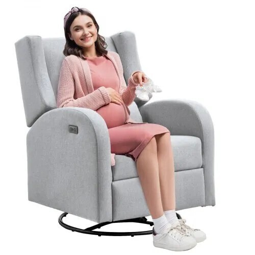 VEVOR Electronic Power Recliner and Swivel Glider, 113.4 kg Weight Capacity Swivel Glider Recliner Chair with Adjustable Angle, Polyester Surface Recliner Rocker for Living Room, Bedroom, Light Gray, New in Box $899