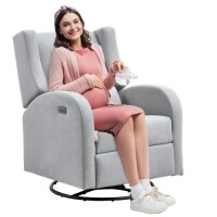 VEVOR Electronic Power Recliner and Swivel Glider, 113.4 kg Weight Capacity Swivel Glider Recliner Chair with Adjustable Angle, Polyester Surface Recliner Rocker for Living Room, Bedroom, Light Gray, New in Box $899