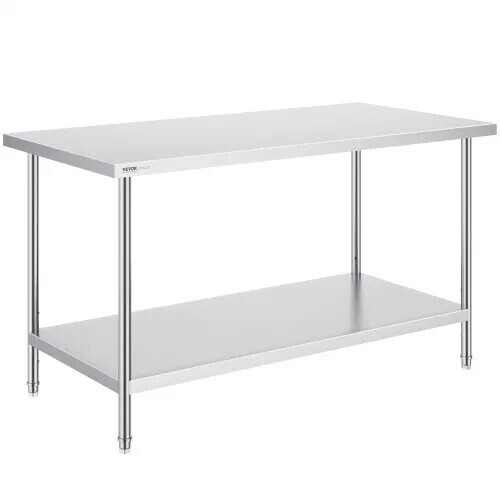 VEVOR Stainless Steel Prep Table, 30 x 60 x 34 Inch, 910 lbs Load Capacity, Heavy Duty Metal Worktable with 3 Adjustable Height Levels, Commercial Workstation, New in Box $399
