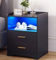 Orren Ellis 17.7"W 2-Drawers Modern Nightstand With 20-Color RGB Lighting and Motion Sensor New In Box $299
