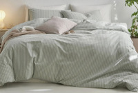 MooMee Twin Size 2-Piece Striped Duvet Cover Set 100% Washed Cotton Linen Like Textured New In Box $199