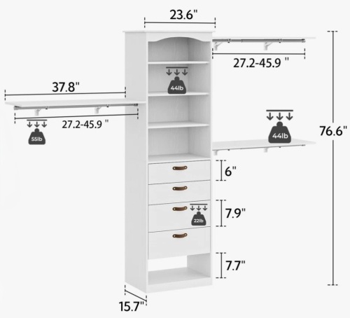 Rebrilliant 23.6"-115" W Closet System with 4 Drawers and 3 Adjustable Shelves $399
