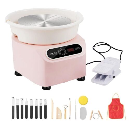 VEVOR Pottery Wheel, 10 inch Pottery Forming Machine, 350W Electric Wheel for Pottery with Foot Pedal and LCD Touch Screen, Direct Drive Ceramic Wheel with Shaping Tools for DIY Art Craft, Pink New in Box $299