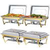 VEVOR Chafing Dish Buffet Set, 8 Qt 4 Pack, Stainless Steel Chafer with 2 Full Size and 4 Half Size Pans, Rectangle Catering Warmer Server with Lid Water Pan Stand, for Weddings Parties Banquets, Gold New in Box $299
