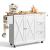VEVOR Kitchen Island Cart with Solid Wood Top, 45.3" Width Mobile Carts with Storage Cabinet, Rolling Kitchen Table with Spice Rack, Towel Rack, Drop Leaf and Drawer, Portable Islands on Wheels, White New in Box $399