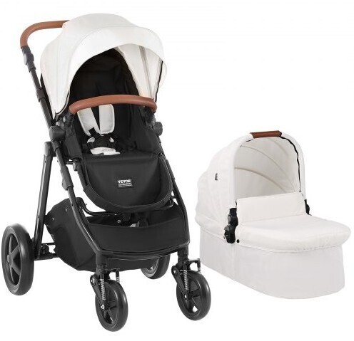 VEVOR Travel System Stroller with Infant Bassinet, 2-in-1 Baby Cradle Stroller Combo, Reversible Seat, Easy One-button Folding, EVA Tires with Brake Aluminum Stroller Carseat Combo Set (White) New in Box $399