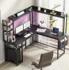 Wrought Studio Bianco L-Shaped Desk with Hutch & Power Outlet, Gaming Desk Corner Computer Desk with Led Lights New Shelf Pull $499