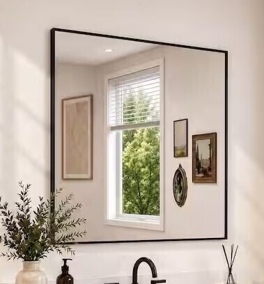 TaiMei 30 in. W x 30 in. H Rectangular Framed Wall Bathroom Vanity Mirror in Matte Black New In Box $299