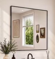 TaiMei 30 in. W x 30 in. H Rectangular Framed Wall Bathroom Vanity Mirror in Matte Black New In Box $299