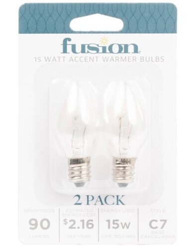 Fusion 2pk 15W Light Bulbs for Wax Warmers New In Box