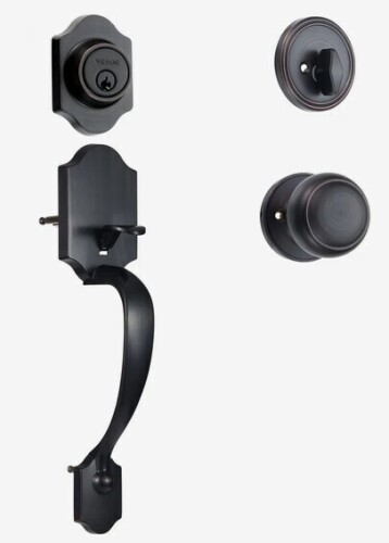 VEVOR Front Door Lock Set 1-3/8 to 1-3/4-IN Brushed Oil Rubbed Bronze Interior or Exterior Single-Cylinder Deadbolt and Keyed Entry Door Handleset New In Box $99