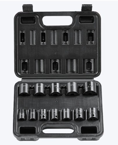 VEVOR 3/8-IN Drive Impact Socket Set 12 Piece Shallow Socket Set SAE 5/16-IN-1-IN 6 Point Cr-Mo Alloy Steel for Auto Repair Easy-to-Read Size Markings Rugged Construction Includes Storage Case New In Box $89