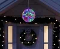 Alpine Corporation 8" Tall Flashing Sphere Hanging Ornament with 200 Multi-Colored LED Lights, Indoor/Outdoor Christmas Decoration for Tree, Porch, Patio, or Window Display / Brightown Christmas Decorations Star String Lights, 344LED 11.8ft 9 Strands Wate