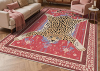 Bungalow Rose Alinda Leopard Print Performance Pink Machine-Washable Area Rug, 6' x 9' New In Box $299
