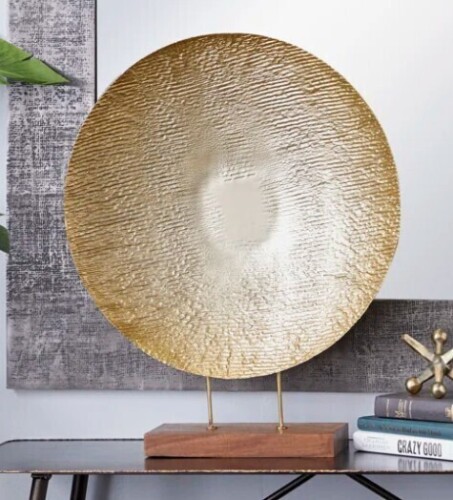 Mercer41 Grasen Metal Plate Geometric Decorative Gold Sculpture with Wood Stand New in Box $239
