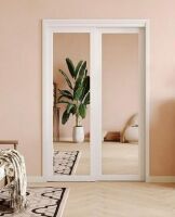 SOLRIG Sliding Closet Door, 48" x 96", 1-Lite Mirror Sliding Door with Hardware Track Kit & Floor Guide, Finished Doors 2 Panels, MDF, White New in Box $599