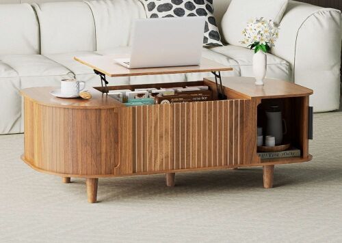 East Urban Home 41" Lift Top Coffee Table, Oval Coffee Tables With Sliding Door And Hidden Storage For Living Room New in Box $399