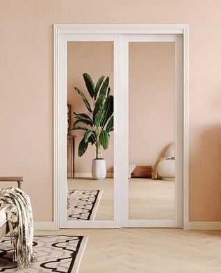 SOLRIG Sliding Closet Door, 48" x 96", 1-Lite Mirror Sliding Door with Hardware Track Kit & Floor Guide, Finished Doors 2 Panels, MDF, White New in Box $599