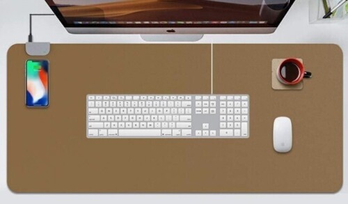 Bey-Berk Premuim Leather Wireless Charging Desk Pad 35 x 16.5 Inch, Brown New In Box $79